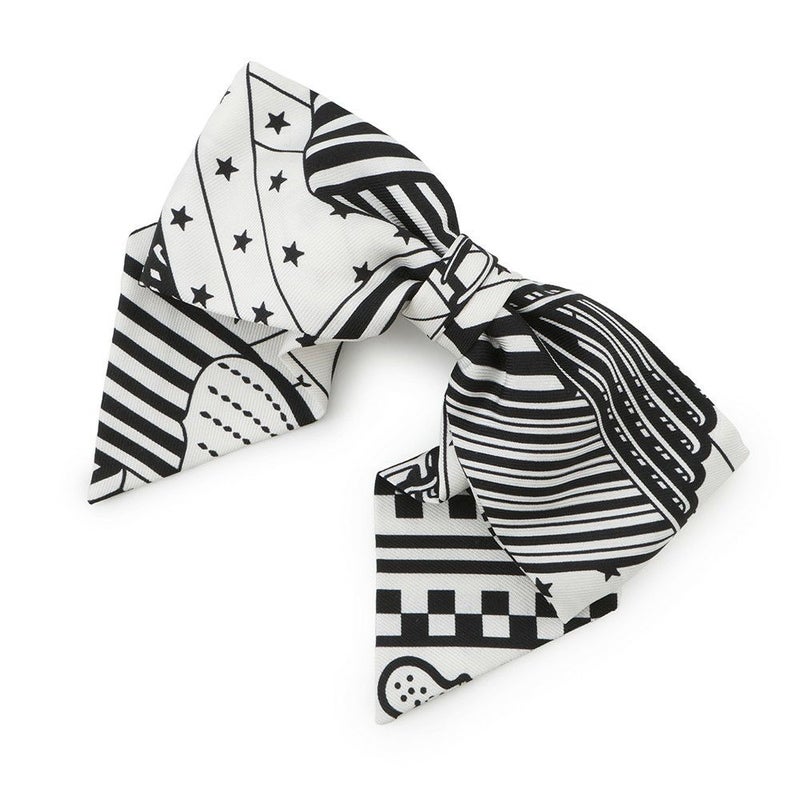 エルメス バレッタ グルネル ジグザグ PM HERMES シルク 白 黒