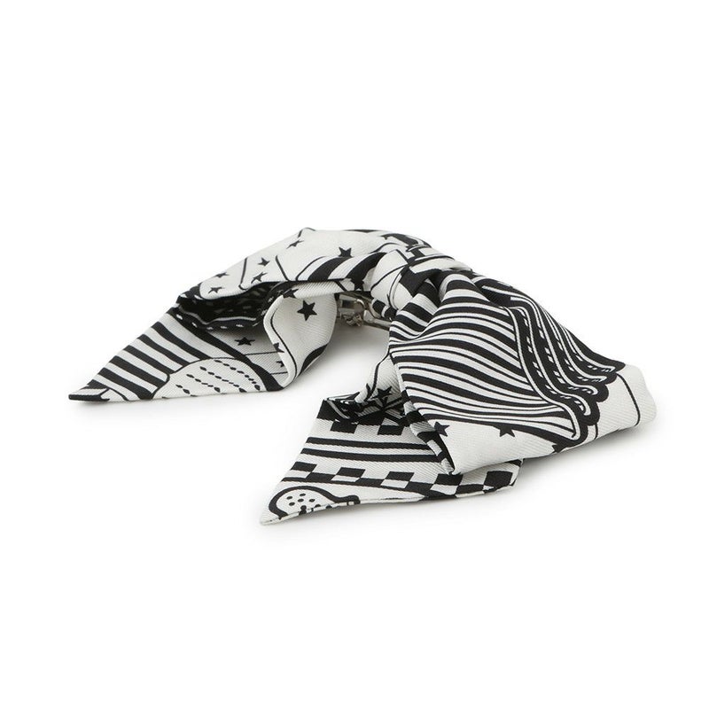 エルメス バレッタ グルネル ジグザグ PM HERMES シルク 白 黒