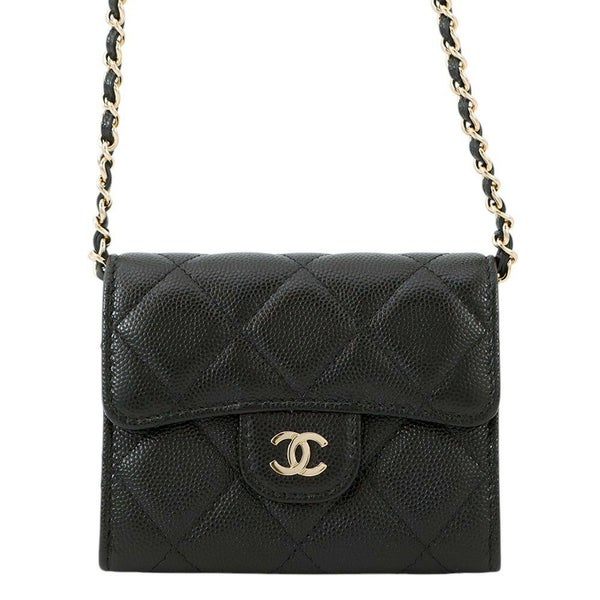シャネル ミニチェーンウォレット カードケース マトラッセ ココマーク キャビアスキン AP0238 CHANEL 財布 黒