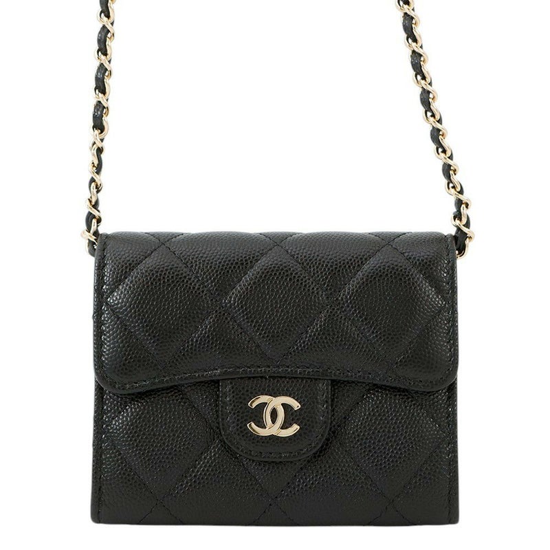 シャネル ミニチェーンウォレット カードケース マトラッセ ココマーク キャビアスキン AP0238 CHANEL 財布 黒