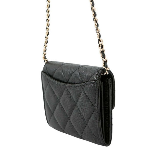 シャネル ミニチェーンウォレット カードケース マトラッセ ココマーク キャビアスキン AP0238 CHANEL 財布 黒