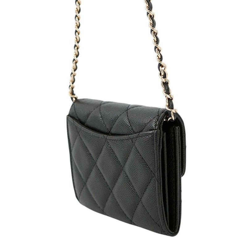 シャネル ミニチェーンウォレット カードケース マトラッセ ココマーク キャビアスキン AP0238 CHANEL 財布 黒