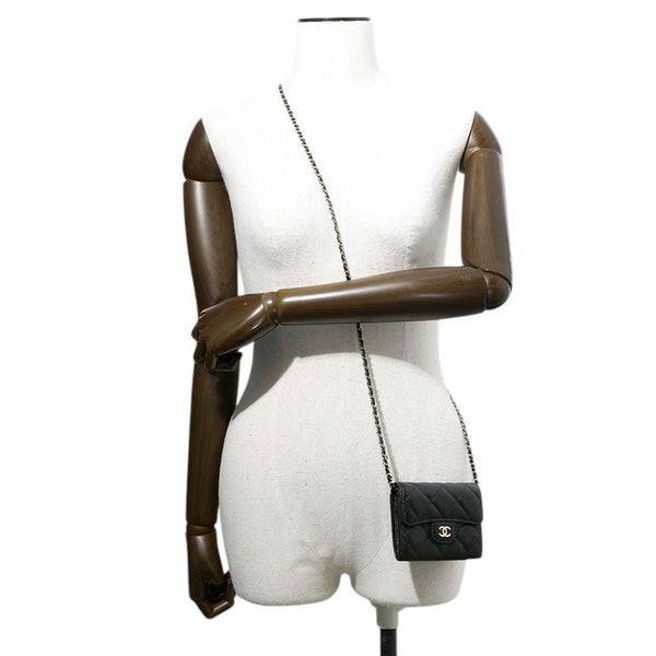 シャネル ミニチェーンウォレット カードケース マトラッセ ココマーク キャビアスキン AP0238 CHANEL 財布 黒