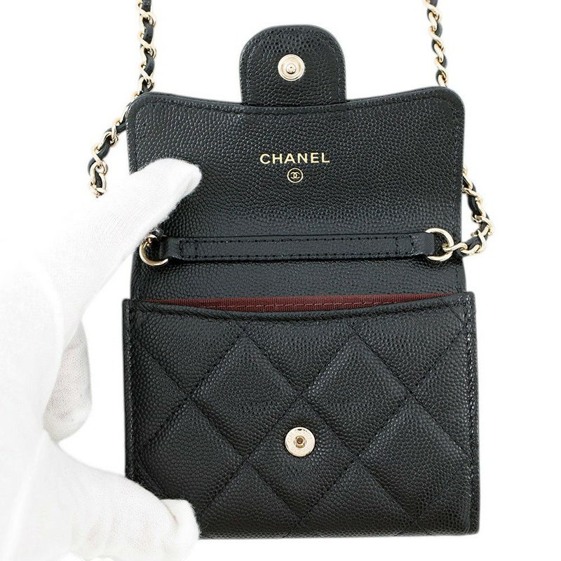 シャネル ミニチェーンウォレット カードケース マトラッセ ココマーク キャビアスキン AP0238 CHANEL 財布 黒