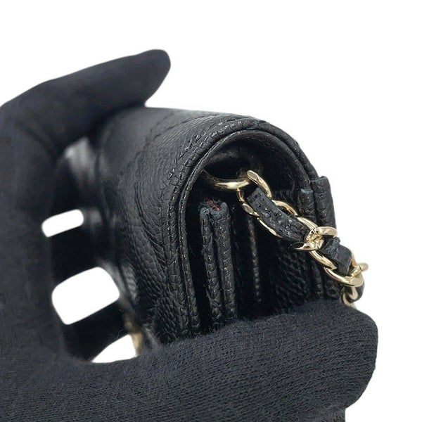 シャネル ミニチェーンウォレット カードケース マトラッセ ココマーク キャビアスキン AP0238 CHANEL 財布 黒