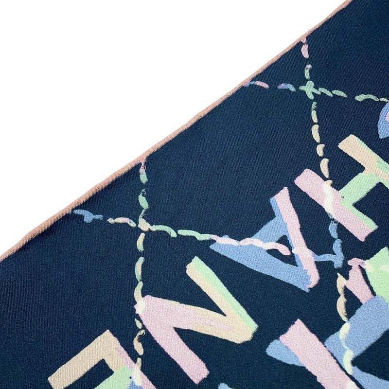 シャネル スカーフ 大判 リバーシブル ロゴ カメリア ココマーク シルク CHANEL 黒