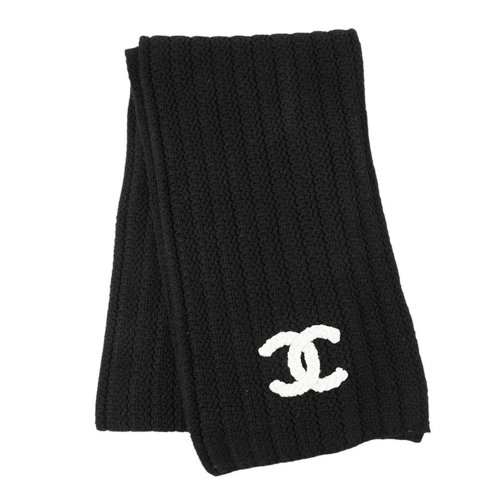 シャネル マフラー ココマーク カシミヤ AA9340 CHANEL 黒 白 安心保証