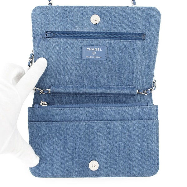シャネル チェーンウォレット マトラッセ ココマーク デニム A33814 CHANEL 財布