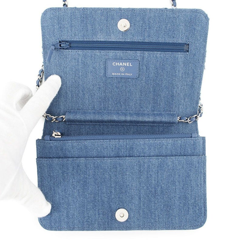シャネル チェーンウォレット マトラッセ ココマーク デニム A33814 CHANEL 財布