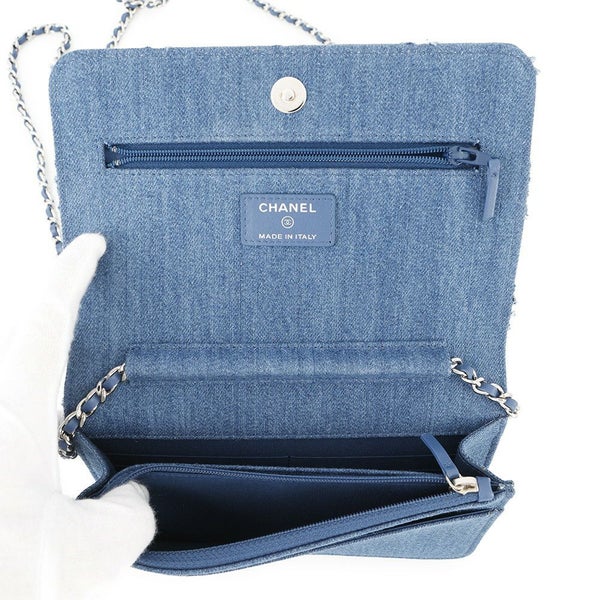 シャネル チェーンウォレット マトラッセ ココマーク デニム A33814 CHANEL 財布