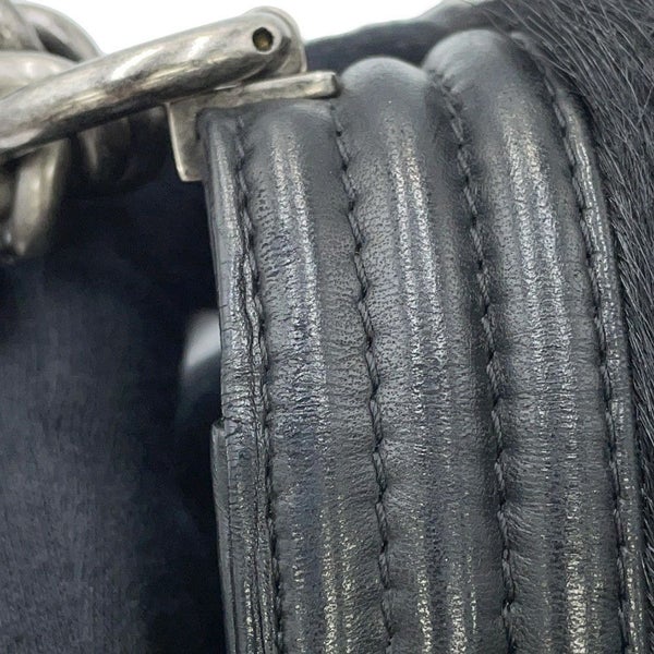 シャネル チェーンショルダーバッグ ボーイシャネル レザー ファー CHANEL 黒