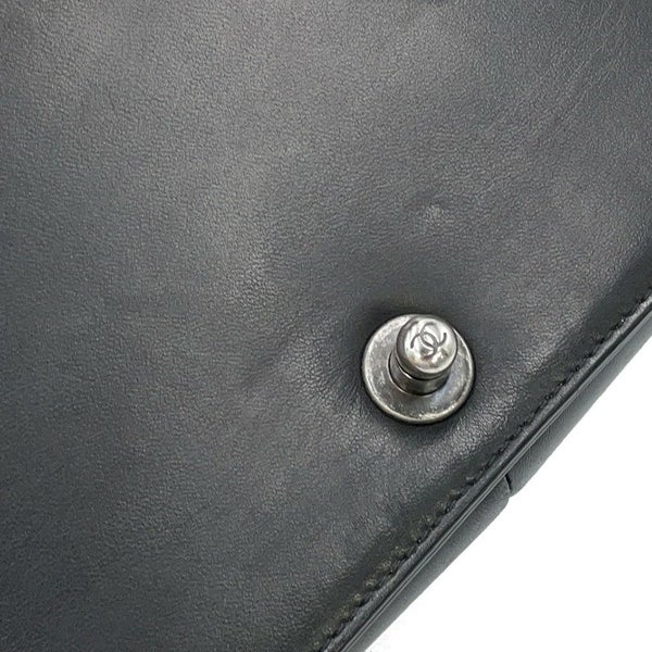 シャネル チェーンショルダーバッグ ボーイシャネル レザー ファー CHANEL 黒