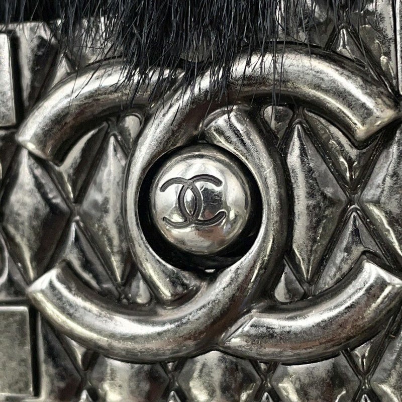 シャネル チェーンショルダーバッグ ボーイシャネル レザー ファー CHANEL 黒