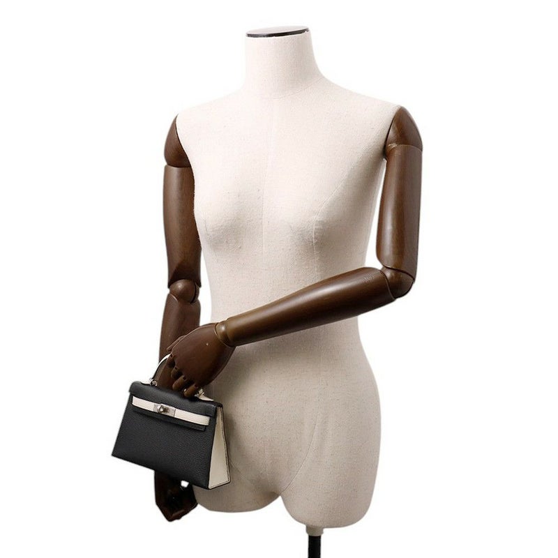 エルメス ミニケリー2 外縫い ブラック/ナタ/シルバー金具 シェブルミゾル W刻印 2wayショルダー 黒 SPO