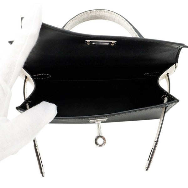 エルメス ミニケリー2 外縫い ブラック/ナタ/シルバー金具 シェブルミゾル W刻印 2wayショルダー 黒 SPO