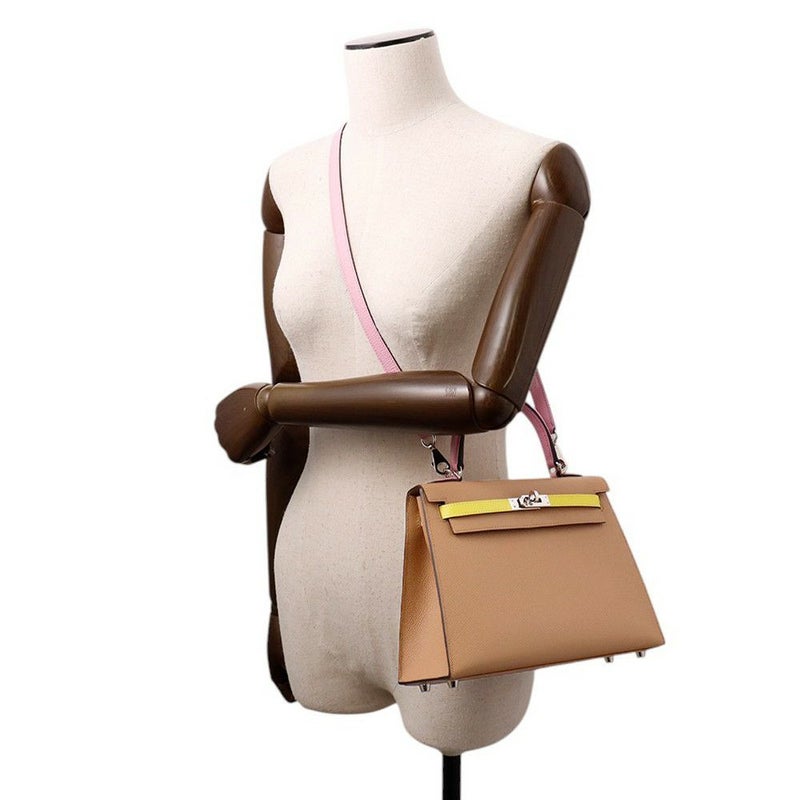 エルメス ケリー25 外縫いトリコロール チャイ/モーヴシルベストル/ライム/シルバー金具 エプソン U刻印 2wayショルダー