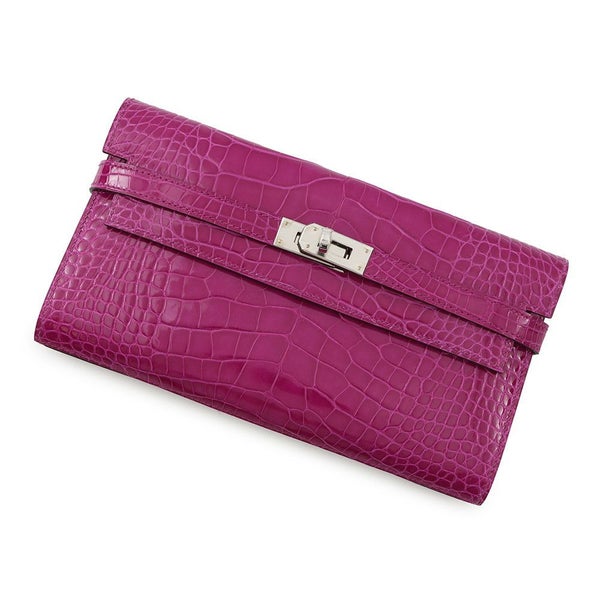 エルメス 長財布 ケリーウォレット ロング ローズシェヘラザード/シルバー金具 アリゲーターシャイン C刻印 HERMES