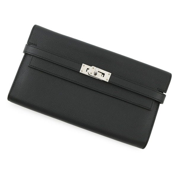 エルメス 長財布 ケリーウォレット ロング ブラック/シルバー金具 エプソン C刻印 HERMES 黒