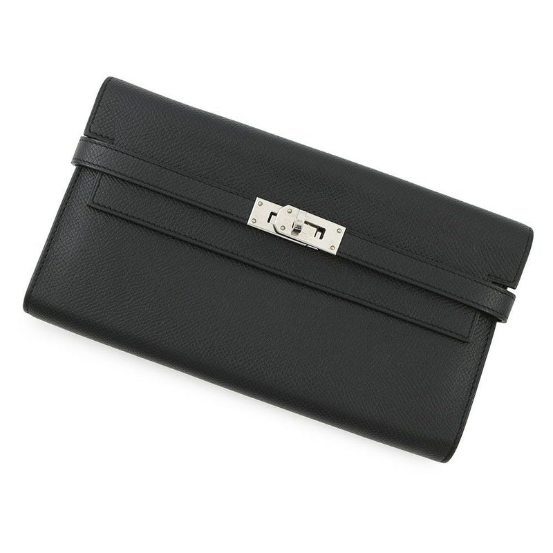 エルメス 長財布 ケリーウォレット ロング ブラック/シルバー金具 エプソン C刻印 HERMES 黒