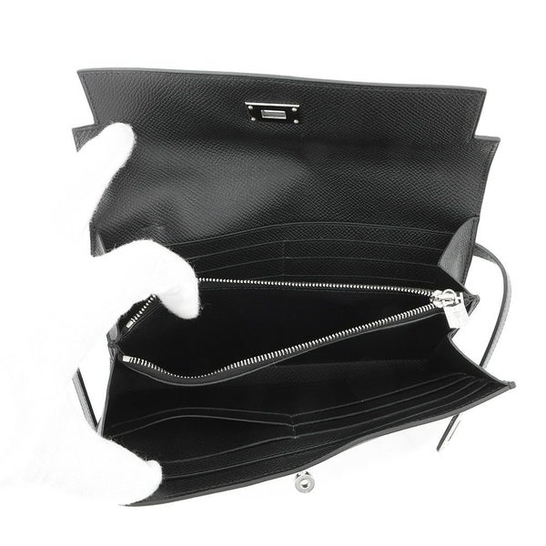 エルメス 長財布 ケリーウォレット ロング ブラック/シルバー金具 エプソン C刻印 HERMES 黒