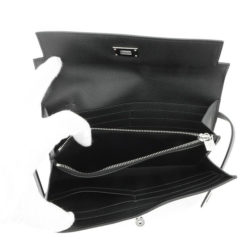 エルメス 長財布 ケリーウォレット ロング ブラック/シルバー金具 エプソン C刻印 HERMES 黒