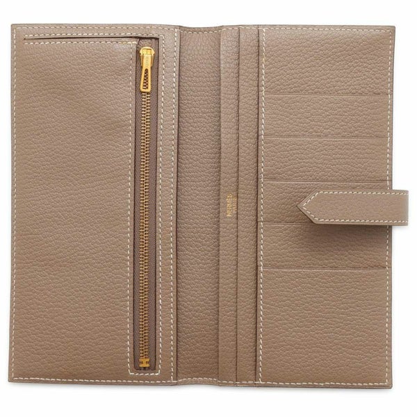 エルメス 長財布 ベアンクラシック エトゥープ/ゴールド金具 シェブルミゾル □J刻印