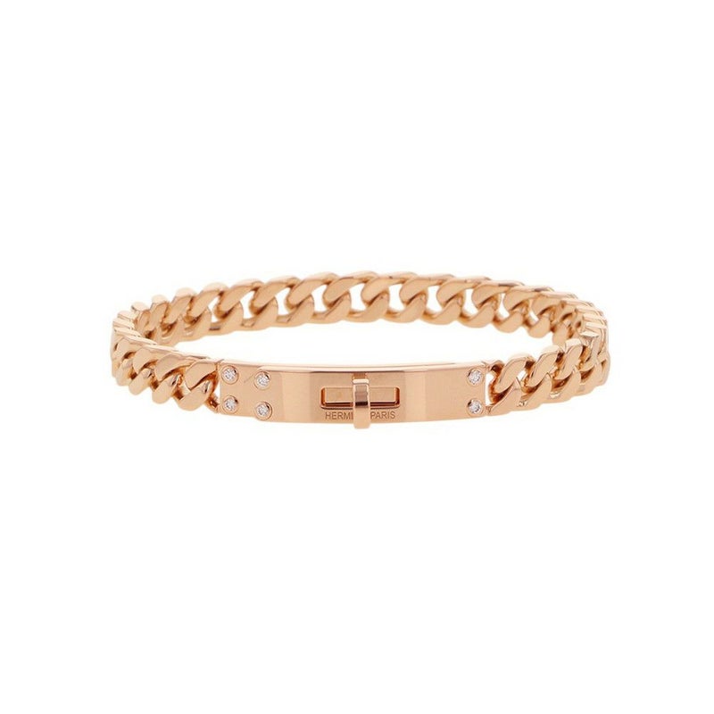 エルメス ブレスレット ケリー グルメット ダイヤモンド 6P 計0.08ct K18PGピンクゴールド サイズST HERMES Kelly Gourmette