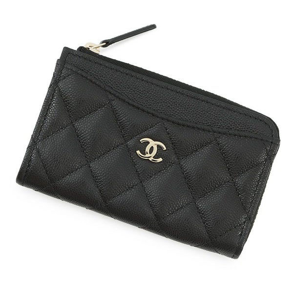 シャネル コインケース マトラッセ ココマーク キャビアスキン AP3179 フラグメント カードケース 黒