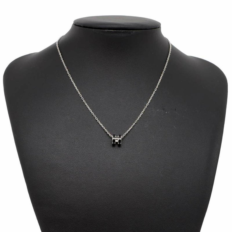 エルメス ネックレス ミニ・ポップアッシュ ブラック/シルバー金具 アクセサリー ポップH 黒