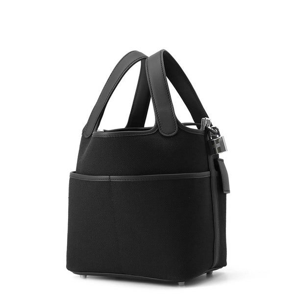 エルメス ハンドバッグ ピコタンロックPM カーゴ ブラック/シルバー金具 トワルゴエラン/スイフト K刻印 黒