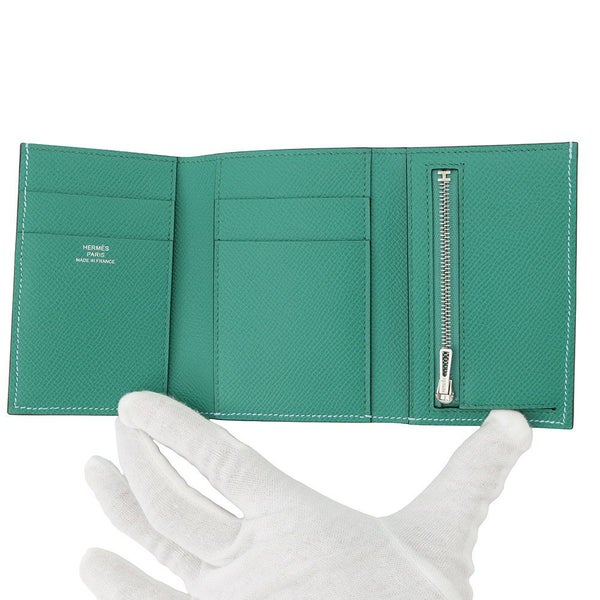 エルメス 三つ折り財布 ベアンコンビネ ヴェルソ セレステ/ヴェールジェイド/シルバー金具 エプソン B刻印