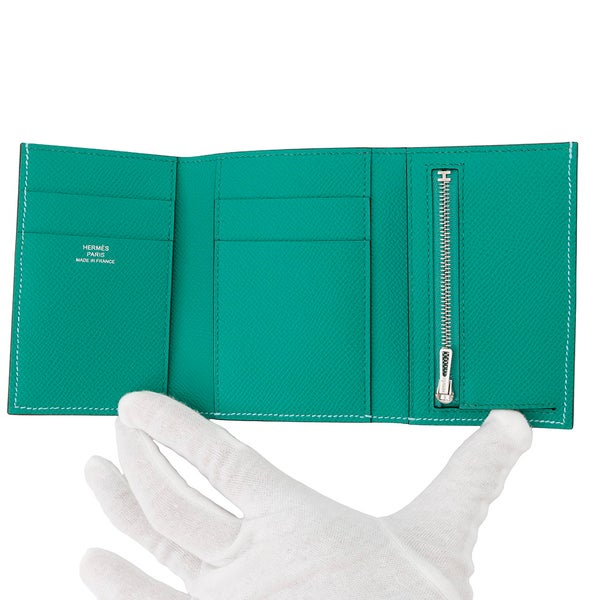 エルメス 三つ折り財布 ベアンコンビネ ヴェルソ セレステ/ヴェールジェイド/シルバー金具 エプソン B刻印