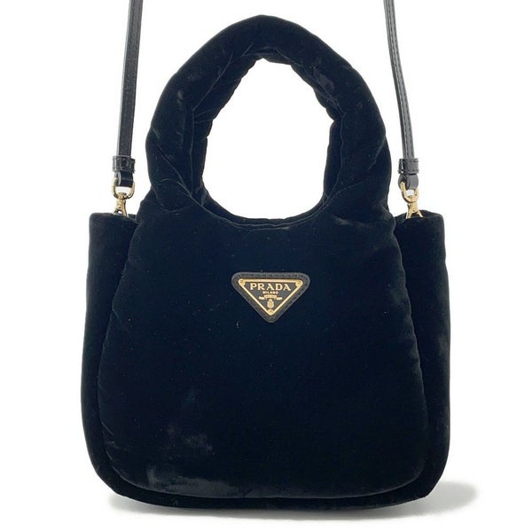 プラダ ハンドバッグ トライアングルロゴ ミニ ベルベット 1BA359 2wayショルダー 黒