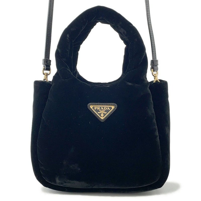 プラダ ハンドバッグ トライアングルロゴ ミニ ベルベット 1BA359 2wayショルダー 黒