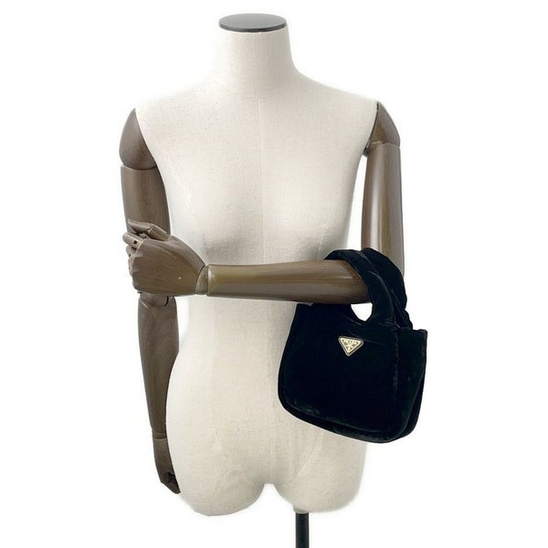 プラダ ハンドバッグ トライアングルロゴ ミニ ベルベット 1BA359 2wayショルダー 黒