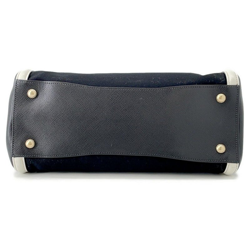 プラダ ハンドバッグ ロゴ サフィアーノ キャンバス BN2595 PRADA 2wayショルダー 黒 白