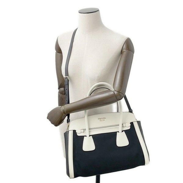 プラダ ハンドバッグ ロゴ サフィアーノ キャンバス BN2595 PRADA 2wayショルダー 黒 白