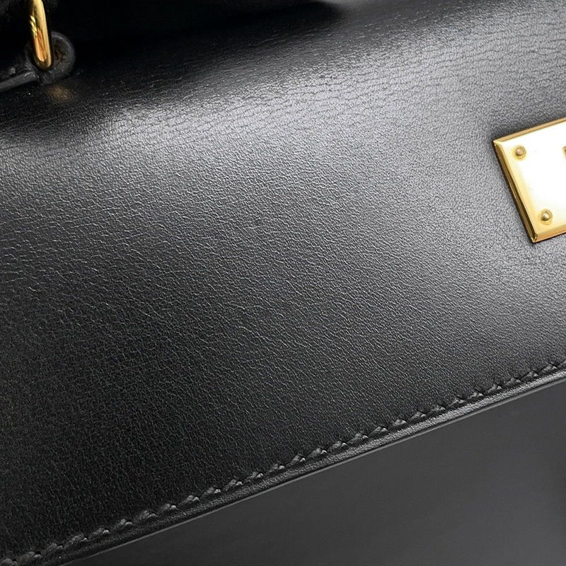 エルメス ハンドバッグ ケリー28 外縫い ブラック/ゴールド金具 ボックスカーフ □C刻印 2wayショルダー 黒