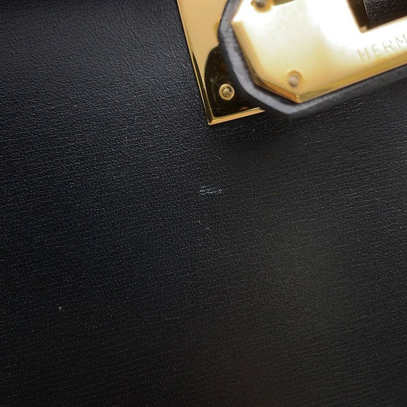 エルメス ハンドバッグ ケリー28 外縫い ブラック/ゴールド金具 ボックスカーフ □C刻印 2wayショルダー 黒