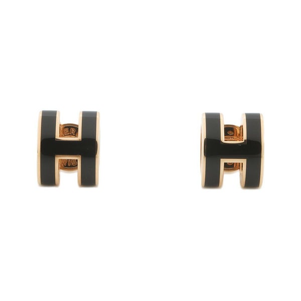エルメス ピアス ミニ・ポップアッシュ ブラック/ピンクゴールド金具 Hモチーフ HERMES Pop H ポップH
