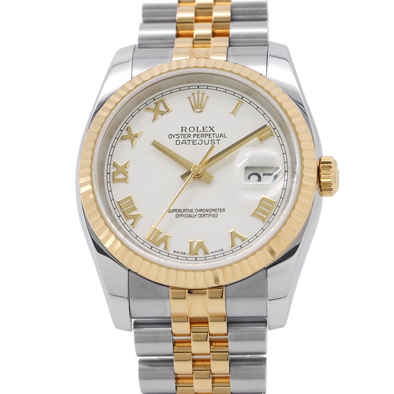 ロレックス デイトジャスト D番 SS/K18YG 116233 ROLEX 腕時計 白文字盤 ローマン