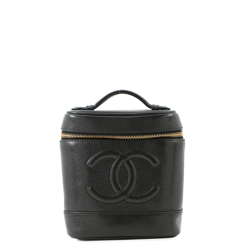 シャネル バニティバッグ ココマーク キャビアスキン 縦型 A01998 CHANEL 化粧ポーチ コスメポーチ 黒