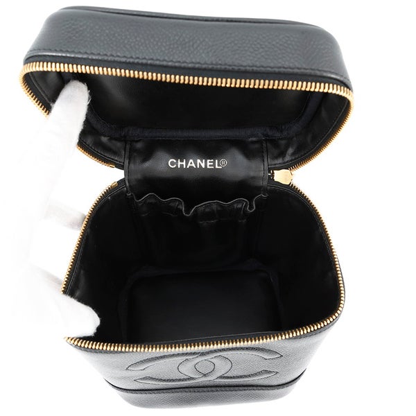シャネル バニティバッグ ココマーク キャビアスキン 縦型 A01998 CHANEL 化粧ポーチ コスメポーチ 黒
