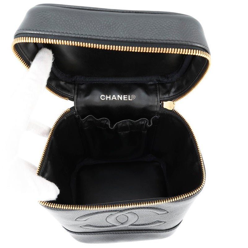 シャネル バニティバッグ ココマーク キャビアスキン 縦型 A01998 CHANEL 化粧ポーチ コスメポーチ 黒