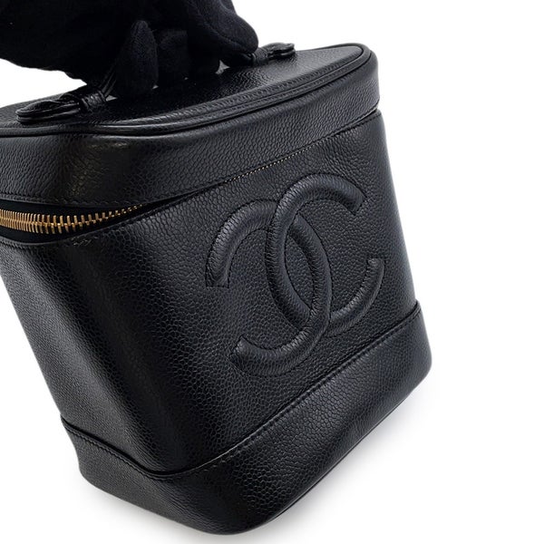 シャネル バニティバッグ ココマーク キャビアスキン 縦型 A01998 CHANEL 化粧ポーチ コスメポーチ 黒