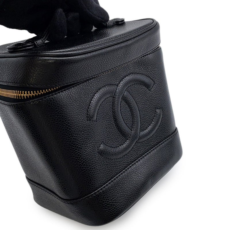 シャネル バニティバッグ ココマーク キャビアスキン 縦型 A01998 CHANEL 化粧ポーチ コスメポーチ 黒
