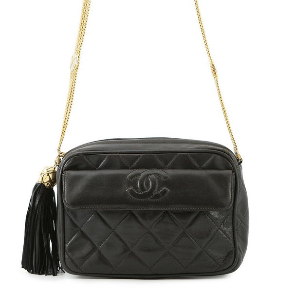 シャネル チェーンショルダーバッグ マトラッセ タッセル ラムスキン CHANEL バッグ 黒