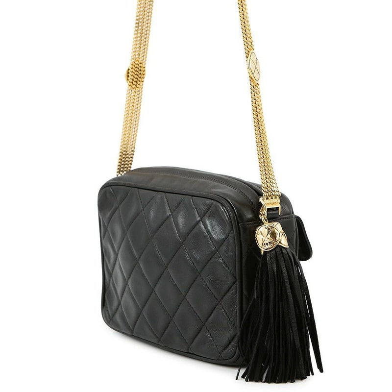 シャネル チェーンショルダーバッグ マトラッセ タッセル ラムスキン CHANEL バッグ 黒