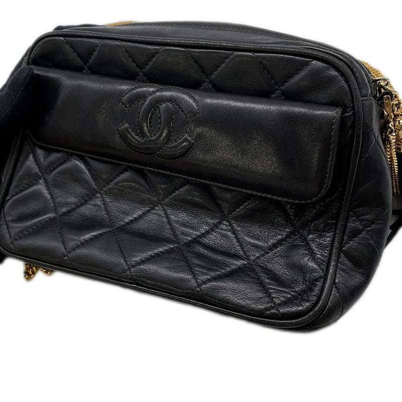 シャネル チェーンショルダーバッグ マトラッセ タッセル ラムスキン CHANEL バッグ 黒