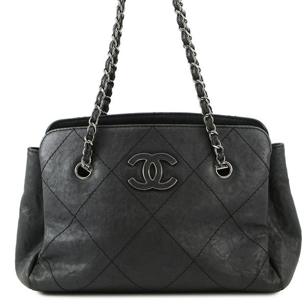 シャネル チェーンショルダーバッグ ワイルドステッチ マトラッセ ココマーク レザー CHANEL バッグ 黒